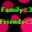 Green text reading 'Family<3' and 'Friends<3' repeats across a black background with pink circular shapes.