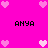 Pixelated pink background with repeated heart shapes and black text reading 'ANYA' in four positions.