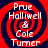 Four identical circular icons with red and dark blue spiral patterns, each containing white text reading "Prue Halliwell & Cole Turner" in a pixelated font.