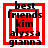 Four red and white square icons with layered borders display text reading best friends kim alyssa gianna, each showing different border configurations.