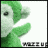 Green monkey character with white face and black eyes, pixelated image showing text 'i'm a green monkey' in multiple