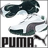 Animated Puma logo icon showing a leaping cat silhouette with flowing hair, white and dark green color scheme, black text below.