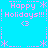 Pixelated holiday-themed icon with pink text and symbols on a bright blue background, featuring repeated 'Happy Holidays!!!' phrases and decorative elements.