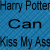 Blue pixelated background with black text reading 'Harry Potter Can Kiss My Ass' in three lines.
