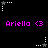 Pixelated animation of a star-shaped icon with dotted lines, alternating between white and gray states, paired with pink text reading "Ariella <3" on a black background.