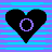 A 48x48 pixel animated contact sheet showing two heart-shaped icons with a glitchy striped background, one black and one purple, each containing a circular outline symbol.