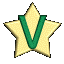 Animated sequence of a star-shaped icon with green 'V' symbol rotating through multiple angles against gray background.