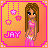 Pixel art contact sheet of six animated frames showing a cartoon girl in pink outfit with changing star decorations and subtle pose shifts against orange background.