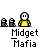 Animated contact sheet of a pixel art buddy icon showing sequential frames of a yellow stick figure character with an 'R' head interacting with small black figures, displaying text bubbles and changing poses across 18 sampled frames.