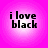 Four identical circular icons with pink gradient backgrounds display black pixelated text reading "i love black" in two lines.