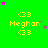 Bright green background with yellow text reading 'Meghan' and '<33', surrounded by scattered pink and purple stars in various positions.