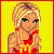 Pixel art contact sheet showing a blonde female character in red athletic wear across four frames with yellow background and red text lyrics.