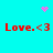 Cyan background with red text 'Love.<3' repeated four times, pink pixelated heart and starburst symbols at top corners, pink pixelated starburst in center.