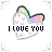 heart-shaped icons with 'I LOVE YOU' text, featuring subtle animation changes in sparkles and letter spacing across frames