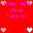 Red background with pixelated text and heart symbols in pink, white, and purple hues. Animated hearts change position across frames.