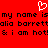Red background with white pixelated heart symbol above black pixelated text repeating 'my name is alia barrett & i am hot!' in three lines.