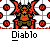 Animated contact sheet of a pixel art character with red horns and armor, displayed across three rows on a gray background with repeated "Diablo" text labels beneath each frame.