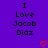 Purple background with black text reading "I Love Jacob Diaz" and two red pixelated hearts at the bottom.