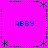 A static pixel art image with a bright pink background, four blue 'ABBY' text labels at corners and center points of dashed lines, and black asterisk-like symbols forming a cross pattern.