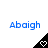 Blue text 'Abaigh' above a black triangular shape with a white heart symbol, displayed in two on a white background