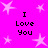 A bright pink background features four identical text blocks reading "I Love You" in black pixelated font, surrounded by white star shapes of varying sizes and opacities.