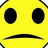 Yellow circular face with black oval eyes and a straight mouth on left; white text 'my world just came crashing down' in pixelated font on right.