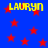 Blue background with scattered red stars and yellow text reading LAURYN in pixelated font.
