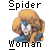 Pixelated image of a character with voluminous blonde hair and blue clothing, labeled 'Spider' above and 'Woman' below on a gray background.