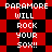 Pixelated text reads "PARAMORE WILL ROCK YOUR SOX!!" over red and black checkered backgrounds with varying diamond shapes.