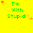 Yellow background with green text reading "I'm with Stupid!" and scattered red/orange stars, some frames showing star movement.