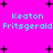 Bright pink background with cyan text reading "Keaton Fritsgerald" repeated twice in two , surrounded by black plus signs and small dots