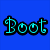 Pixelated cyan text 'Boot' on solid blue background with black outline, rendered in retro digital style.