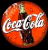 Static circular icon featuring a pixelated Coca-Cola bottle with the brand name in white script against an orange background, rendered at low resolution with visible dithering and color blending.