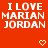 Red background with white text "I LOVE MARIAN JORDAN" repeated in a , featuring pixelated hearts and downward-pointing arrows between