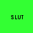 Four display the text 'SLUT' in black pixelated font on green, gray, pink, and brown backgrounds