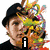 Six distinct pixelated images of people with colorful abstract splatters, each featuring text labels like 'i', 'Heart', 'Bat', and 'Hearts' in various fonts.