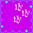 Purple background with repeating light blue star shapes and multiple instances of a stylized 'i' followed by a curved symbol in beige, arranged across the frame.