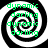 Four identical spiral patterns with alternating black and white rings, each containing green text reading 'dynamic darling' in a repeating sequence.
