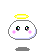 Two pixelated angel icons with yellow halos, gray bodies, pink cheeks, and black eyes on a light gray background.