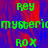 Green pixelated text 'Rey', 'mysterio', and 'ROX' arranged in a on a blue and red pixelated background with a gray section
