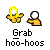 Pixelated cartoon figures with yellow hair and orange bodies, one figure reaching toward another's head against a gray background.