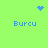 Pixelated blue heart, four 'Burcu' text blocks, and two dot clusters on bright green background with animated transitions.