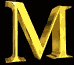 Three of identical golden 3D 'M' letters on black backgrounds with gray horizontal dividers between