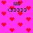 Pixelated red hearts on bright pink background with black text symbols, animated heart pattern.