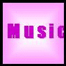 Six pink square display the word 'Music' in purple pixelated text, with top fully visible and bottom fading to transparency