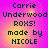 Pixelated text on a gradient background with four identical showing 'Carrie Underwood ROXS! made by NICOLE' in dark blue on pink and yellow hues