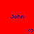 Red background with blue text 'John' and pixelated hearts arranged in a pattern