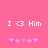 Pixelated pink background with white text "I <3 Him" and five light purple asterisks below, showing animation where the rightmost two asterisks change color from light to darker purple.