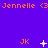 Purple background with repeated orange text 'Jennelle' and 'JK', white star-like symbols changing position across frames.