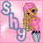 Pixel art contact sheet showing two frames of an animated buddy icon with a cartoon character and stylized text against a pink background.